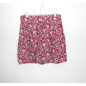 LOFT Women's Floral Linen Blend Pull-On Skirt White Red Print A-Line Short Med